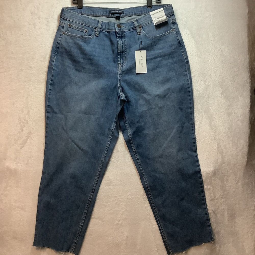 Calvin Klein Womens Jeans 16/33 High Rise Straight Ankle length Raw hem NWT